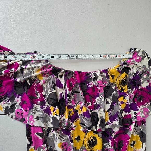 Elle Mini Dress Women's M Multi-Color Floral Stretch Ruffle Short Sleeve NWT - Picture 10 of 16